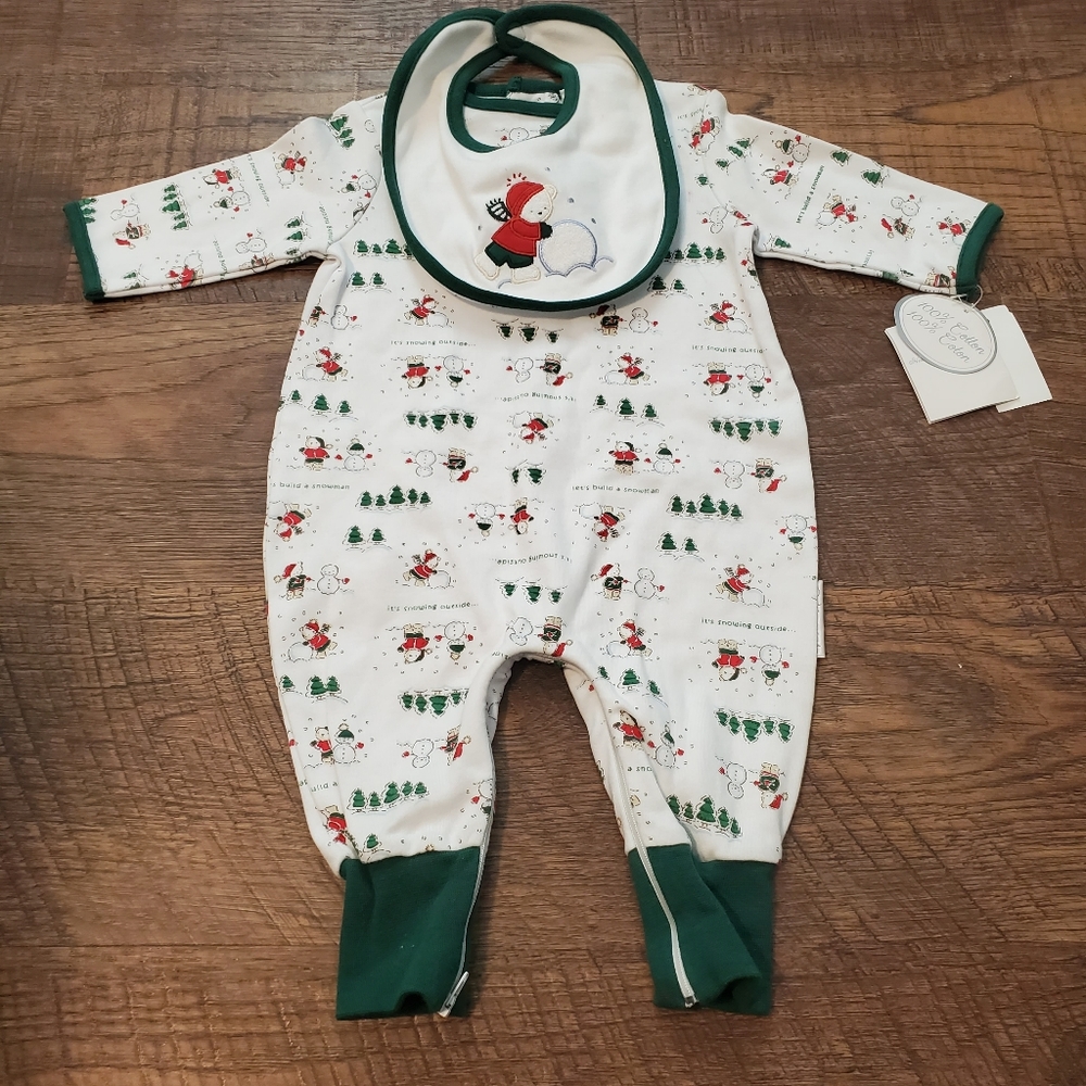 Vitamins Baby Sleeper Bib Gift Set Bear Snowmen Christmas Tree Cotton 3-6M New